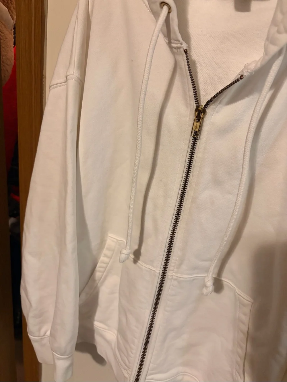 J. Crew White Full-Zip Hooded Sweatshirt